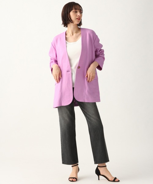 A part by（アパートバイ）の「RyLiザックリアサジャケット　910234（ノーカラージャケット・レディース・ブラウン/ピンク/キナリ・FREE）」の10枚目の写真