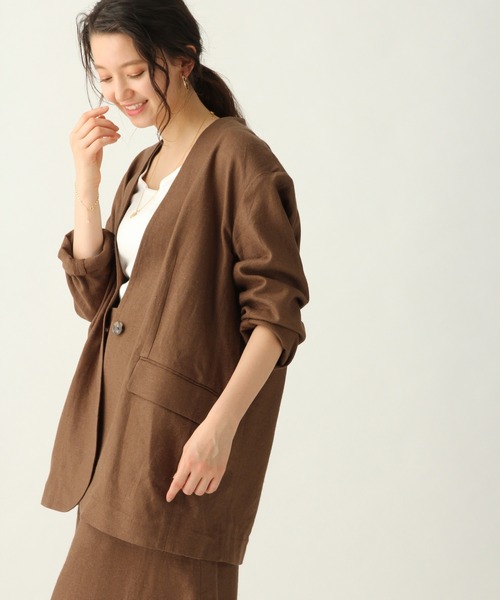 A part by（アパートバイ）の「RyLiザックリアサジャケット　910234（ノーカラージャケット・レディース・ブラウン/ピンク/キナリ・FREE）」の22枚目の写真