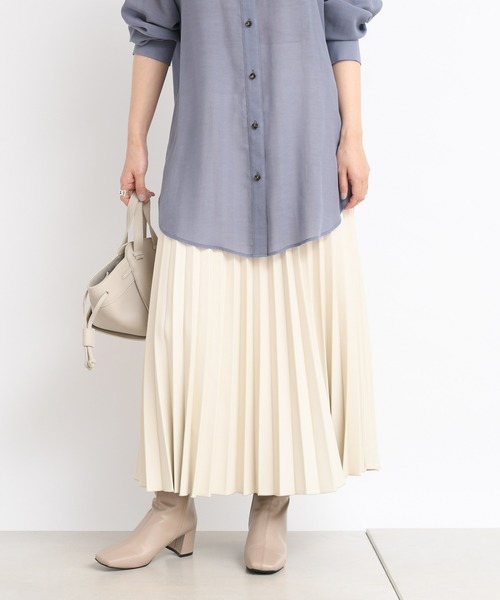 DouDou（ドゥドゥ）の「フェイクレザープリーツスカート（スカート・レディース・ホワイト/イエロー・38/36）」の11枚目の写真