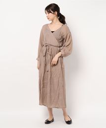 シアー素材レーヨンスラブガーゼカシュクールガウンワンピース