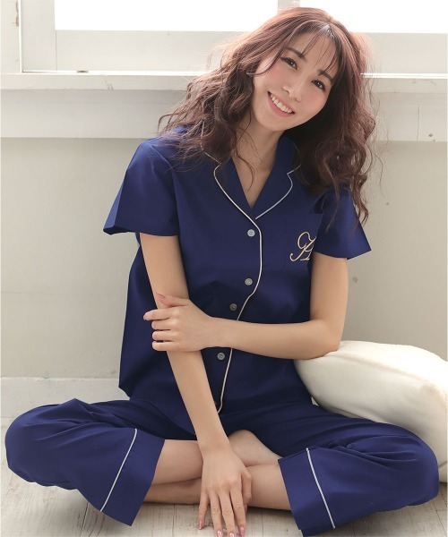 aimerfeel(エメフィール)の「20半袖ロングパンツパジャマ(ルームウェア/パジャマ)」|ダークネイビー