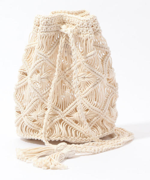 TOMORROWLAND （トゥモローランド）の「コットンマクラメ 巾着バッグ（ハンドバッグ・レディース・ホワイト・FREE）」の2枚目の写真