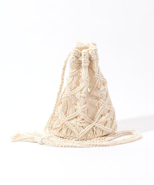 TOMORROWLAND （トゥモローランド）の「コットンマクラメ 巾着バッグ（ハンドバッグ・レディース・ホワイト・FREE）」の9枚目の写真