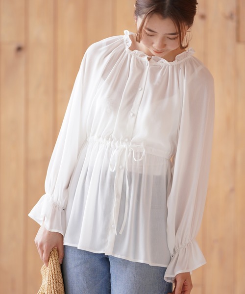 rps（アールピーエス）の「ウエストドロストチュニック（シャツ/ブラウス・レディース・モカ/オフホワイト/ブラック・M）」の2枚目の写真