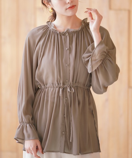 rps（アールピーエス）の「ウエストドロストチュニック（シャツ/ブラウス・レディース・モカ/オフホワイト/ブラック・M）」の3枚目の写真