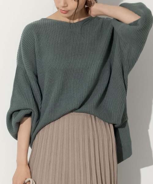 Re:EDIT（リエディ）の「選べるVネックorタートルネックぽわん袖畦編みニットトップス（ニット/セーター・レディース・ブラック/ベージュ/グレー/ピンク/グリーン/アイボリー/モカ/ライム/ブルー/パープル系その他/グリーン系その他・BM/AL/AM/BL）」の9枚目の写真