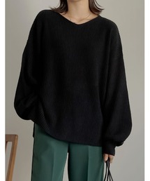 Re:EDIT | [神山まりあさん着用]選べるVネックorタートルネックぽわん袖畦編みニットトップス(ニット/セーター)