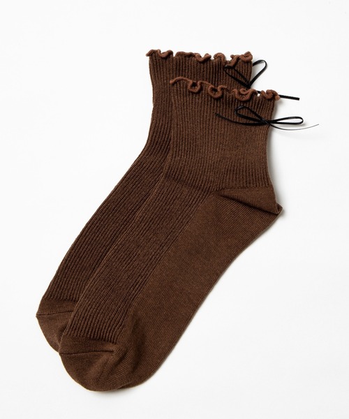 WEGO（ウィゴー）の「WEGO/細リボン付きソックス（ソックス/靴下・レディース・ホワイト/ライトグレー/ブラック/ブラウン/ブルー/ライトブラウン/ワイン・FREE）」の5枚目の写真