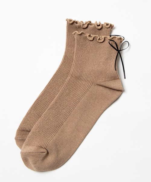 WEGO（ウィゴー）の「WEGO/細リボン付きソックス（ソックス/靴下・レディース・ホワイト/ライトグレー/ブラック/ブラウン/ブルー/ライトブラウン/ワイン・FREE）」の6枚目の写真