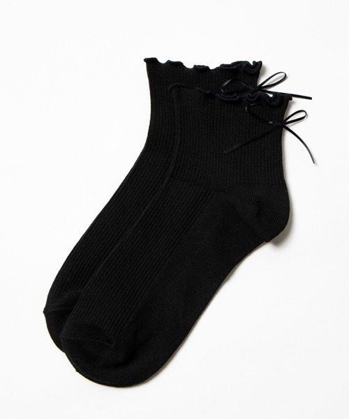 WEGO（ウィゴー）の「WEGO/細リボン付きソックス（ソックス/靴下・レディース・ホワイト/ライトグレー/ブラック/ブラウン/ブルー/ライトブラウン/ワイン・FREE）」の3枚目の写真