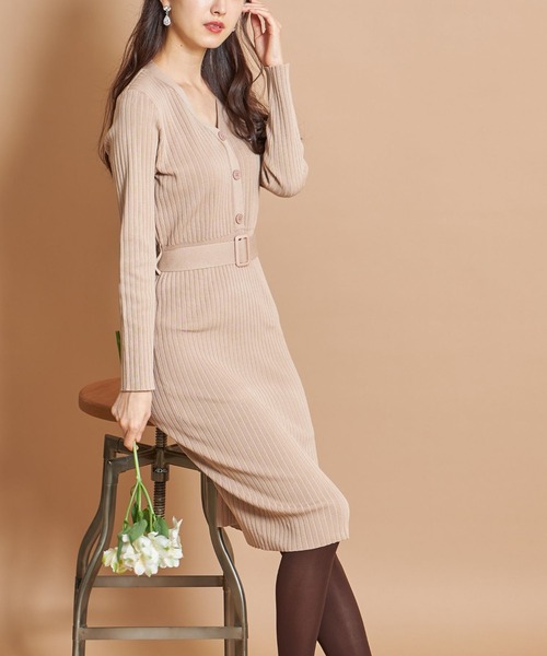 Tocco Closet トッコ クローゼット の Zozo限定 ベルト付きヘンリーネックリブニットワンピース ワンピース Wear