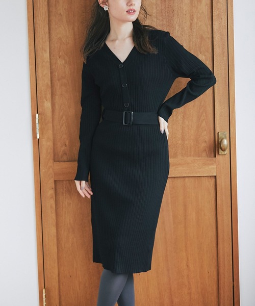 Tocco Closet トッコ クローゼット の Zozo限定 ベルト付きヘンリーネックリブニットワンピース ワンピース Wear