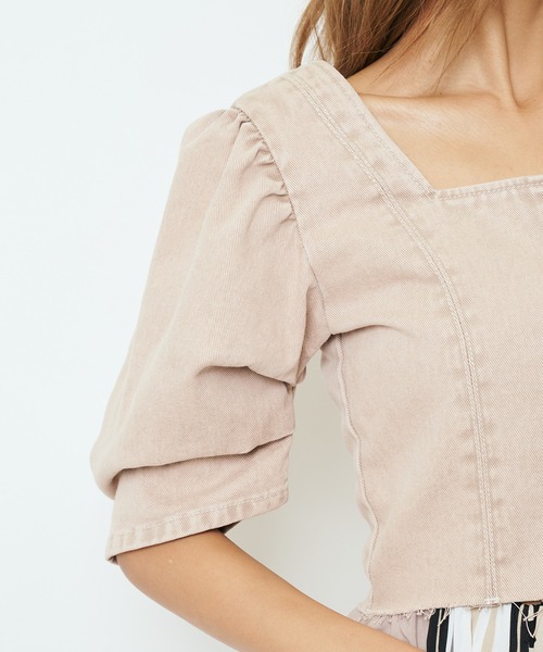 SPIRALGIRL（スパイラルガール）の「タックスリーブデニムトップス（シャツ/ブラウス・レディース・ベージュ/ブルー・FREE）」の16枚目の写真