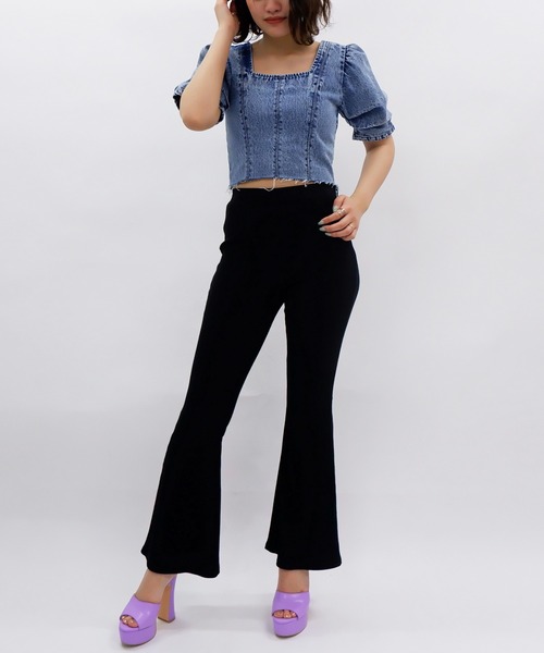 SPIRALGIRL（スパイラルガール）の「タックスリーブデニムトップス（シャツ/ブラウス・レディース・ベージュ/ブルー・FREE）」の4枚目の写真