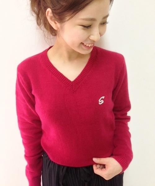 Chico(チコ)の「ナイロンアンゴラVニット(ニット/セーター・レディース・グレー/ホワイト/レッド/ミント/ネイビー・FREE)」の5枚目の写真