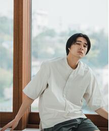 green label relaxing | 【さまになるプルオーバーシャツ】☆ ストレッチ タイプライター バンドカラー 半袖 シャツ(シャツ/ブラウス)