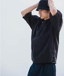 green label relaxing | 【さまになるプルオーバーシャツ】☆ ストレッチ タイプライター バンドカラー 半袖 シャツ(シャツ/ブラウス)