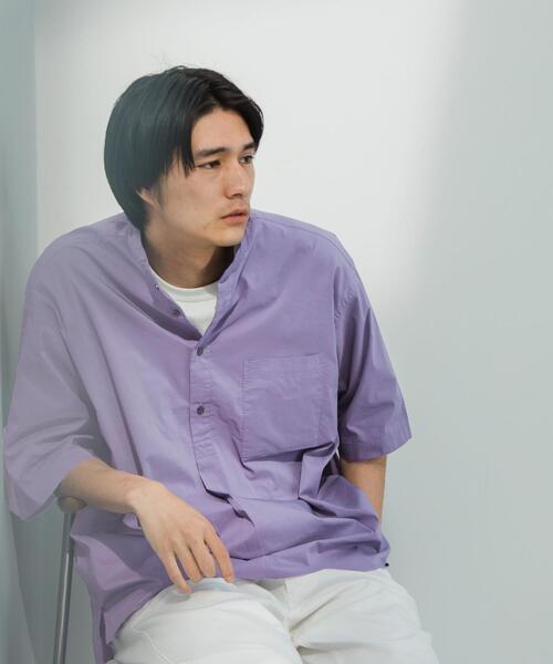 green label relaxing(グリーンレーベルリラクシング)の「OLT <green label relaxing> ストレッチ タイプライター バンドカラー 半袖 シャツ(シャツ/ブラウス・メンズ・オフホワイト/ブラック/ライラック・L/M/XL/S)」の6枚目の写真