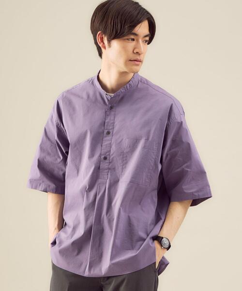 green label relaxing(グリーンレーベルリラクシング)の「OLT <green label relaxing> ストレッチ タイプライター バンドカラー 半袖 シャツ(シャツ/ブラウス・メンズ・オフホワイト/ブラック/ライラック・L/M/XL/S)」の7枚目の写真