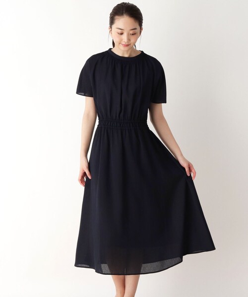 pink adobe（ピンクアドベ）の「◆【EC限定】【M-3L】楊柳シャーリングフレアワンピース（ワンピース・レディース・ネイビー系5/ブルー系7/オレンジ系9・44/40/38/42）」の2枚目の写真