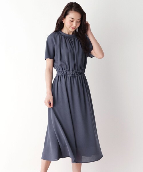 pink adobe（ピンクアドベ）の「◆【EC限定】【M-3L】楊柳シャーリングフレアワンピース（ワンピース・レディース・ネイビー系5/ブルー系7/オレンジ系9・44/40/38/42）」の3枚目の写真