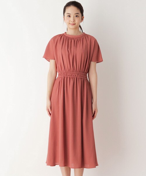 pink adobe（ピンクアドベ）の「◆【EC限定】【M-3L】楊柳シャーリングフレアワンピース（ワンピース・レディース・ネイビー系5/ブルー系7/オレンジ系9・44/40/38/42）」の6枚目の写真