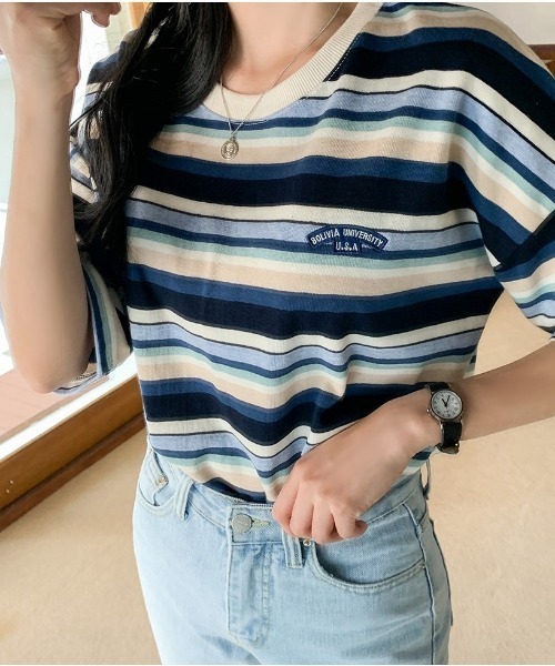 SONA（ソナ）の「SONYUNARA レインボーカジュアル半袖Tシャツ（Tシャツ/カットソー・レディース・ブルー/ワイン・FREE）」の7枚目の写真