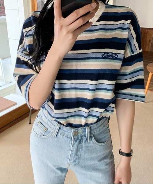 SONA（ソナ）の「SONYUNARA レインボーカジュアル半袖Tシャツ（Tシャツ/カットソー・レディース・ブルー/ワイン・FREE）」の3枚目の写真