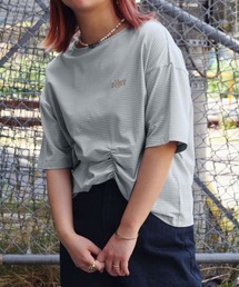 179/WG | ボーダーギャザーデザインTシャツ(Tシャツ/カットソー)