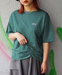 179/WG | ボーダーギャザーデザインTシャツ(Tシャツ/カットソー)