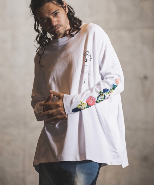 GLIMCLAP(グリムクラップ)の「mlt3499-Printed design long sleeves T-shirt Tシャツ(Tシャツ/カットソー・メンズ・ホワイト/ブラック・S/L/M)」の3枚目の写真