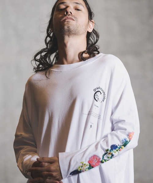 GLIMCLAP(グリムクラップ)の「mlt3499-Printed design long sleeves T-shirt Tシャツ(Tシャツ/カットソー・メンズ・ホワイト/ブラック・S/L/M)」の6枚目の写真