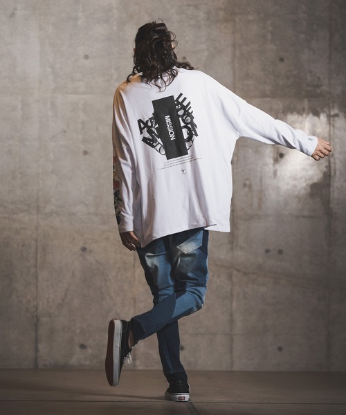 GLIMCLAP(グリムクラップ)の「mlt3499-Printed design long sleeves T-shirt Tシャツ(Tシャツ/カットソー・メンズ・ホワイト/ブラック・S/L/M)」の7枚目の写真