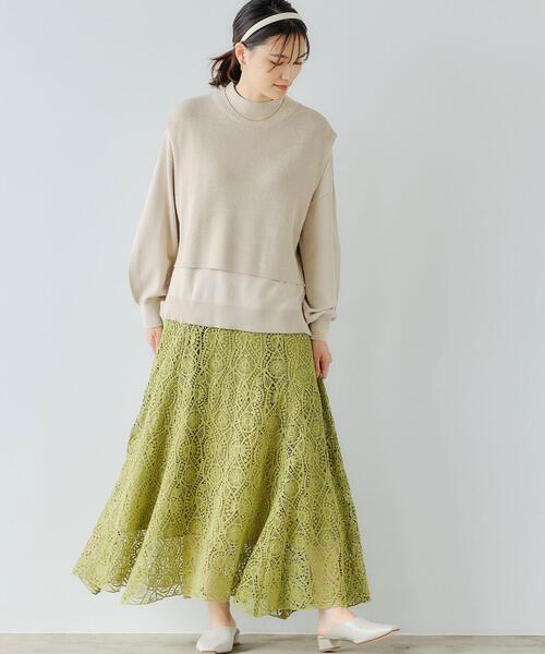 green label relaxing（グリーンレーベルリラクシング）の「トルコレース マーメイド スカート（スカート・レディース・オフホワイト/ライム/ダークグレー・38/36）」の20枚目の写真
