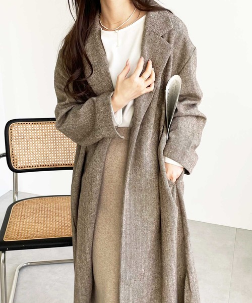 GeeRA(ジーラ)の「へリンボーン柄ロングアウター(その他アウター・レディース・ベージュ/ブラウン・X-LARGE/LARGE/MEDIUM)」の1枚目の写真