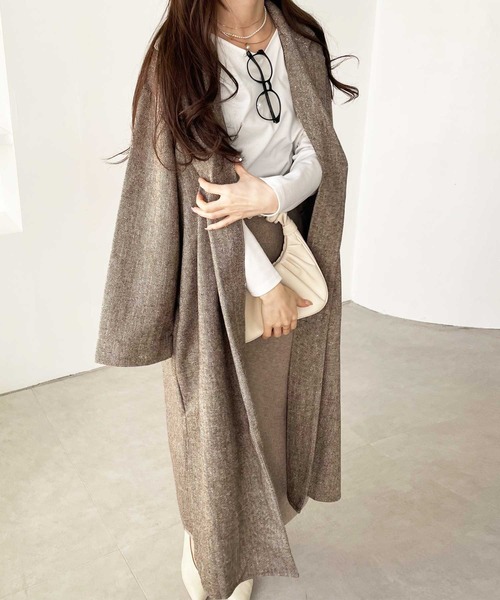 GeeRA(ジーラ)の「へリンボーン柄ロングアウター(その他アウター・レディース・ベージュ/ブラウン・X-LARGE/LARGE/MEDIUM)」の5枚目の写真