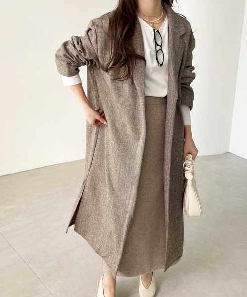 GeeRA(ジーラ)の「へリンボーン柄ロングアウター(その他アウター・レディース・ベージュ/ブラウン・X-LARGE/LARGE/MEDIUM)」の4枚目の写真