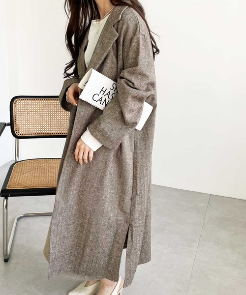 GeeRA(ジーラ)の「へリンボーン柄ロングアウター(その他アウター・レディース・ベージュ/ブラウン・X-LARGE/LARGE/MEDIUM)」の9枚目の写真