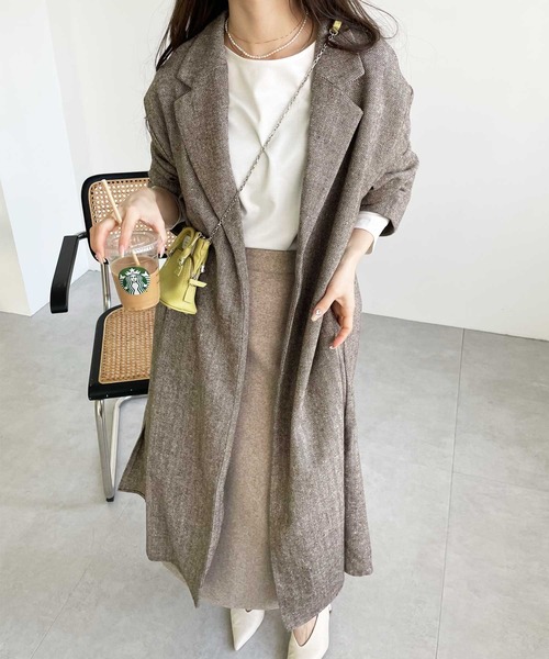 GeeRA(ジーラ)の「へリンボーン柄ロングアウター(その他アウター・レディース・ベージュ/ブラウン・X-LARGE/LARGE/MEDIUM)」の8枚目の写真