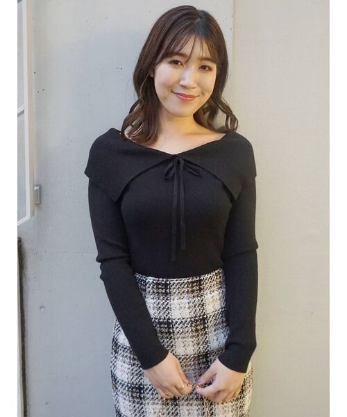 MERCURYDUO(マーキュリーデュオ)の「セーラーカラーオフショル2WAYニット(ニット/セーター・レディース・オフホワイト/ブラック/ミント/ピンク・FREE)」の3枚目の写真