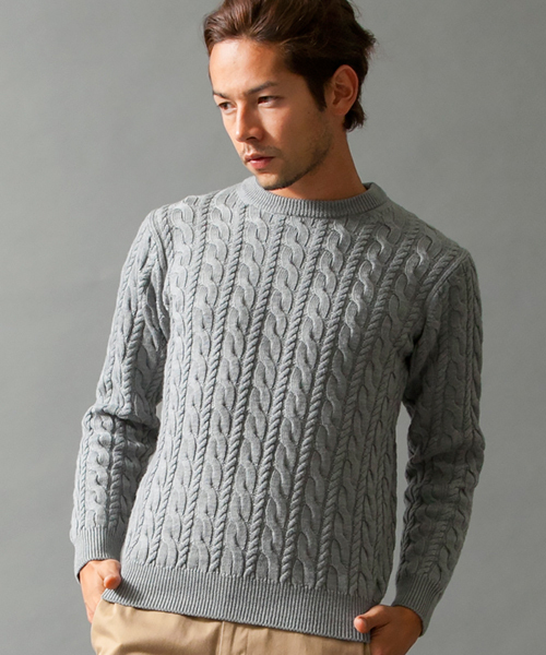 BEAUTY&YOUTH UNITED ARROWS（ビューティーアンドユースユナイテッドアローズ）の「BY ノーブル ケーブル ニット ◆（ニット/セーター・メンズ・ネイビー/ホワイト/グレー/レッド・SMALL/LARGE/X-LARGE/MEDIUM）」の2枚目の写真