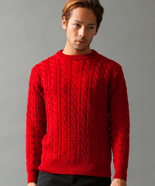 BEAUTY&YOUTH UNITED ARROWS（ビューティーアンドユースユナイテッドアローズ）の「BY ノーブル ケーブル ニット ◆（ニット/セーター・メンズ・ネイビー/ホワイト/グレー/レッド・SMALL/LARGE/X-LARGE/MEDIUM）」の4枚目の写真