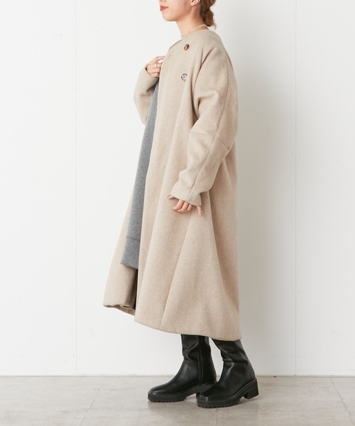 Omekashi（オメカシ）の「ノーカラーAラインコート（ノーカラーコート・レディース・ブラウン/ブラック/アイボリー・FREE）」の5枚目の写真