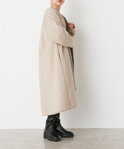 Omekashi（オメカシ）の「ノーカラーAラインコート（ノーカラーコート・レディース・ブラウン/ブラック/アイボリー・FREE）」の8枚目の写真