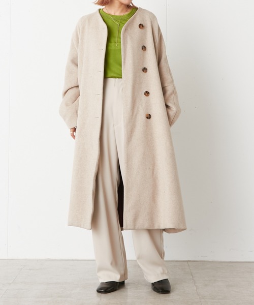 Omekashi（オメカシ）の「ノーカラーAラインコート（ノーカラーコート・レディース・ブラウン/ブラック/アイボリー・FREE）」の9枚目の写真