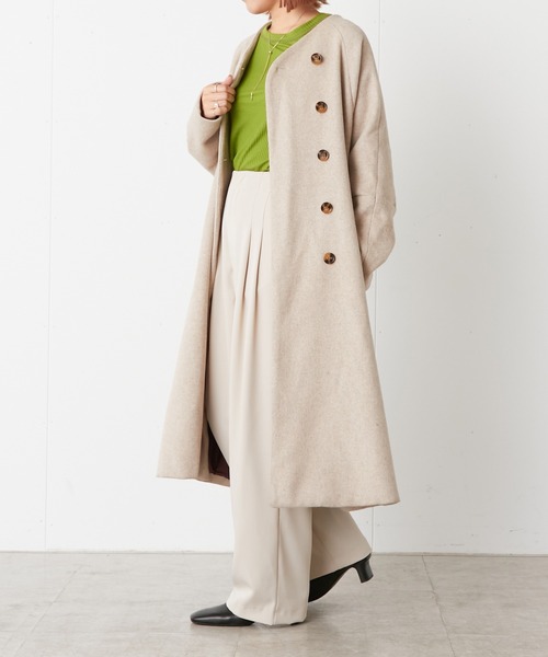 Omekashi（オメカシ）の「ノーカラーAラインコート（ノーカラーコート・レディース・ブラウン/ブラック/アイボリー・FREE）」の11枚目の写真