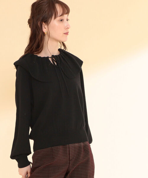 Ray BEAMS(レイビームス)の「Ray BEAMS / フリル ビッグカラー プルオーバー(ニット/セーター・レディース・ブラック/オフホワイト・ONE SIZE)」の17枚目の写真