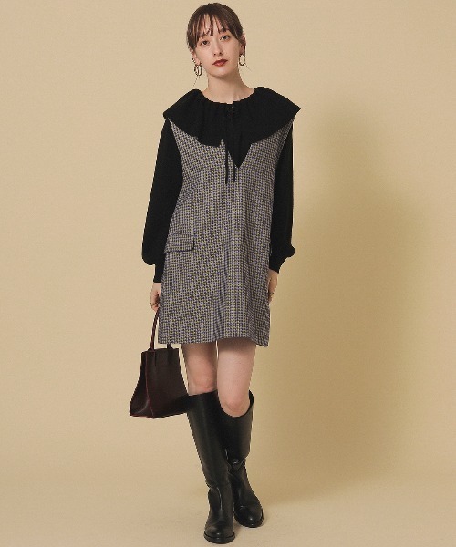 Ray BEAMS(レイビームス)の「Ray BEAMS / フリル ビッグカラー プルオーバー(ニット/セーター・レディース・ブラック/オフホワイト・ONE SIZE)」の21枚目の写真