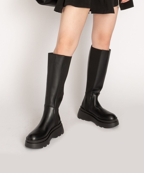 SVEC（シュベック）の「ボリュームライトソール サイドゴア 厚底 ニーハイブーツ（ブーツ・レディース・ブラック・36/38/37/35/39）」の14枚目の写真