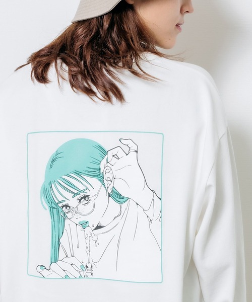 FRUIT OF THE LOOM(フルーツオブザルーム)の「【ROOPTOKYO限定】FRUIT OF THE LOOM/フルーツオブザルーム×Nah 描き下ろしイラスト ツートーン ロンT ビッグシルエット バックプリント 限定品(Tシャツ/カットソー・レディース・グレー/ホワイト/ブラック・XL/M/L)」の1枚目の写真